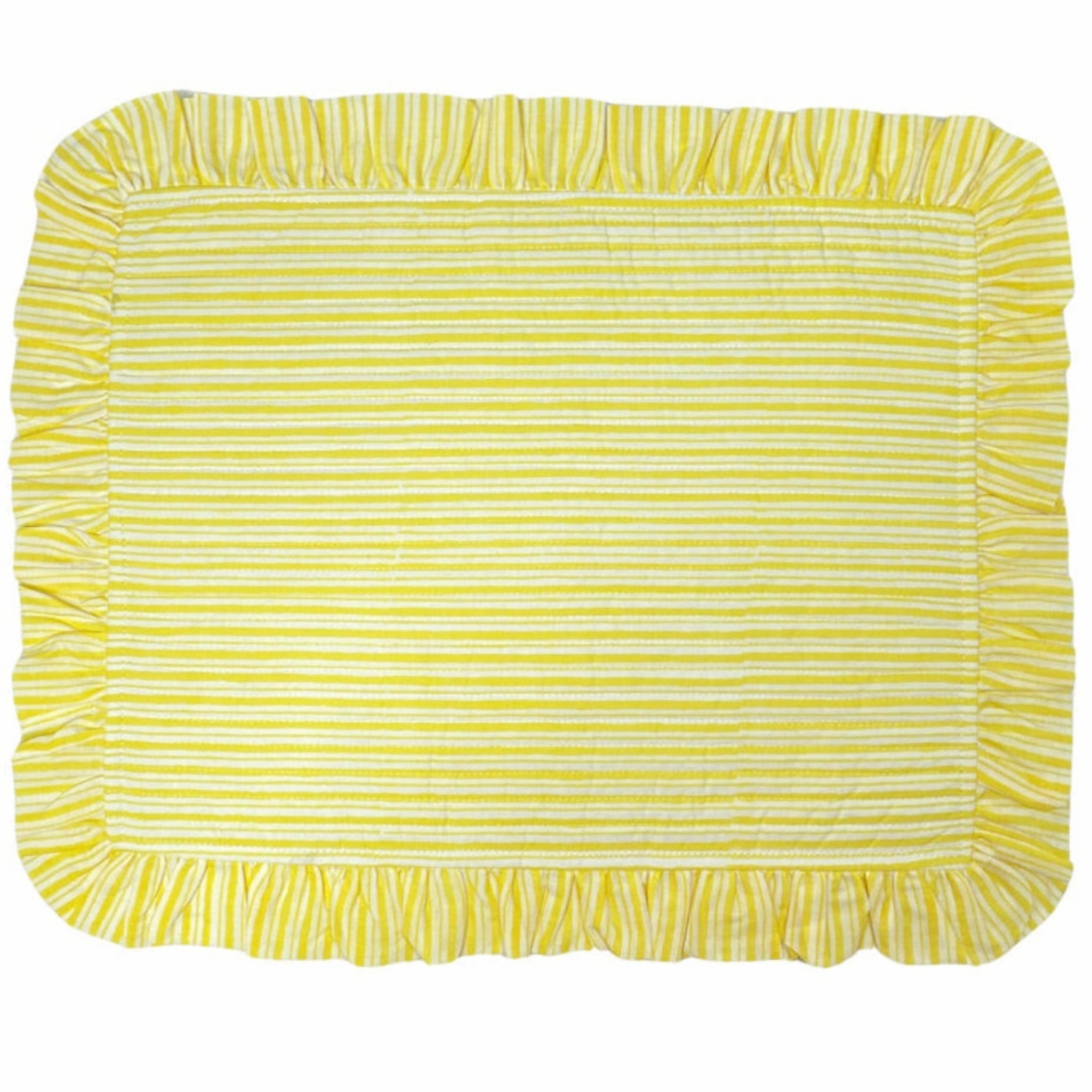 Set of 4 Yellow Striped Quilted Placemats with Ruffle mini desktop sculpture