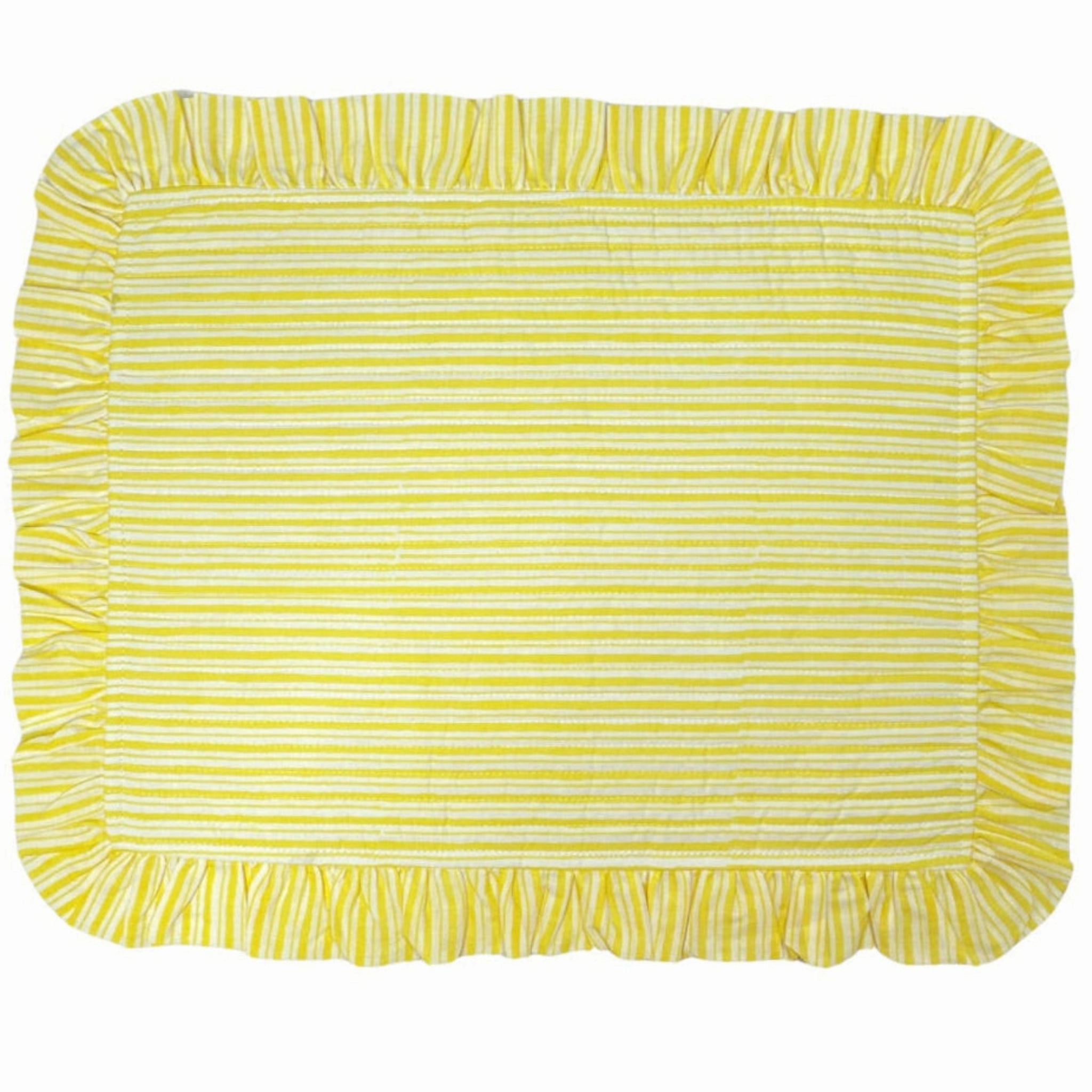 Set of 4 Yellow Striped Quilted Placemats with Ruffle cute desktop display