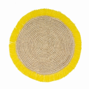 Set of 4 Yellow Woven Rattan Placemats mini desktop sculpture