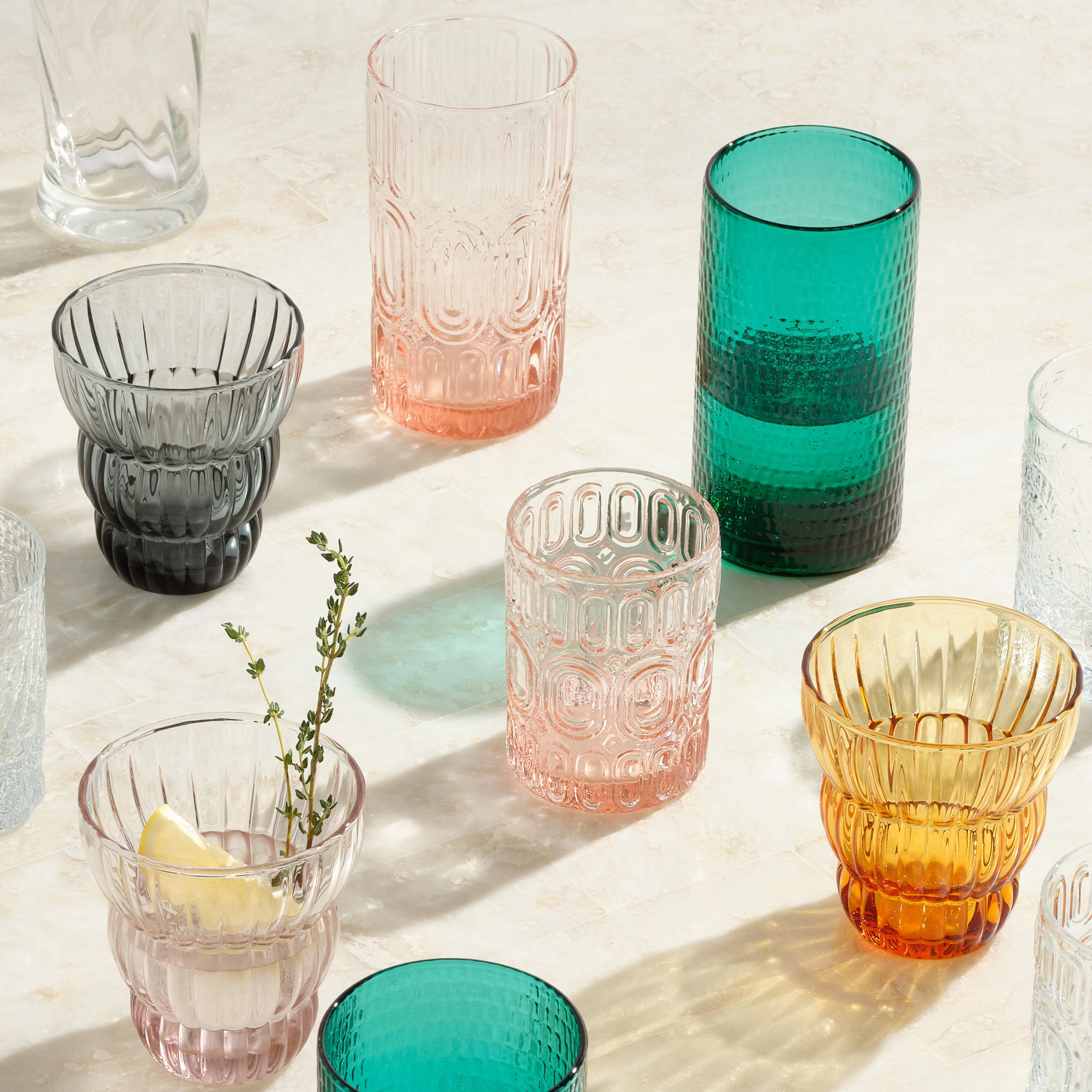 Set of 6 Aaron Pink Hand Blown Highball Glasses