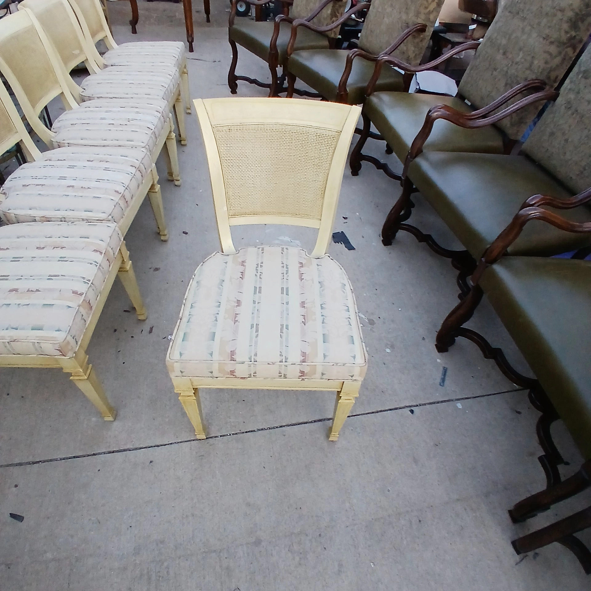 SET OF 6 LOUIS XVI CANE BACK PAINTED CHAIRS