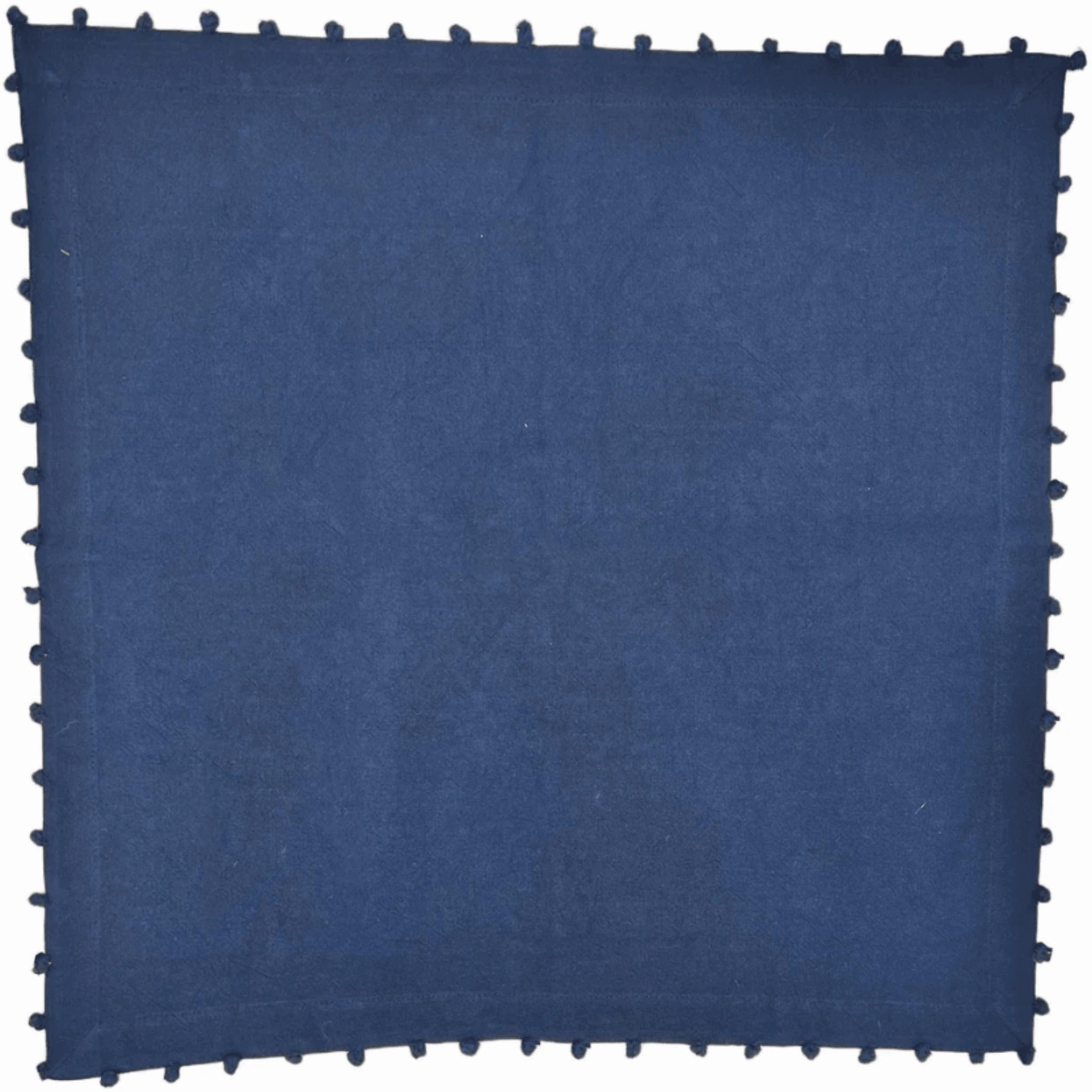 Set of 8 Navy Blue Dinner Napkins With Pom-Pom Border