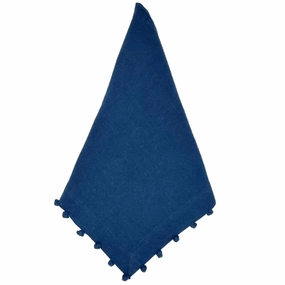Set of 8 Navy Blue Dinner Napkins With Pom-Pom Border cute desktop display