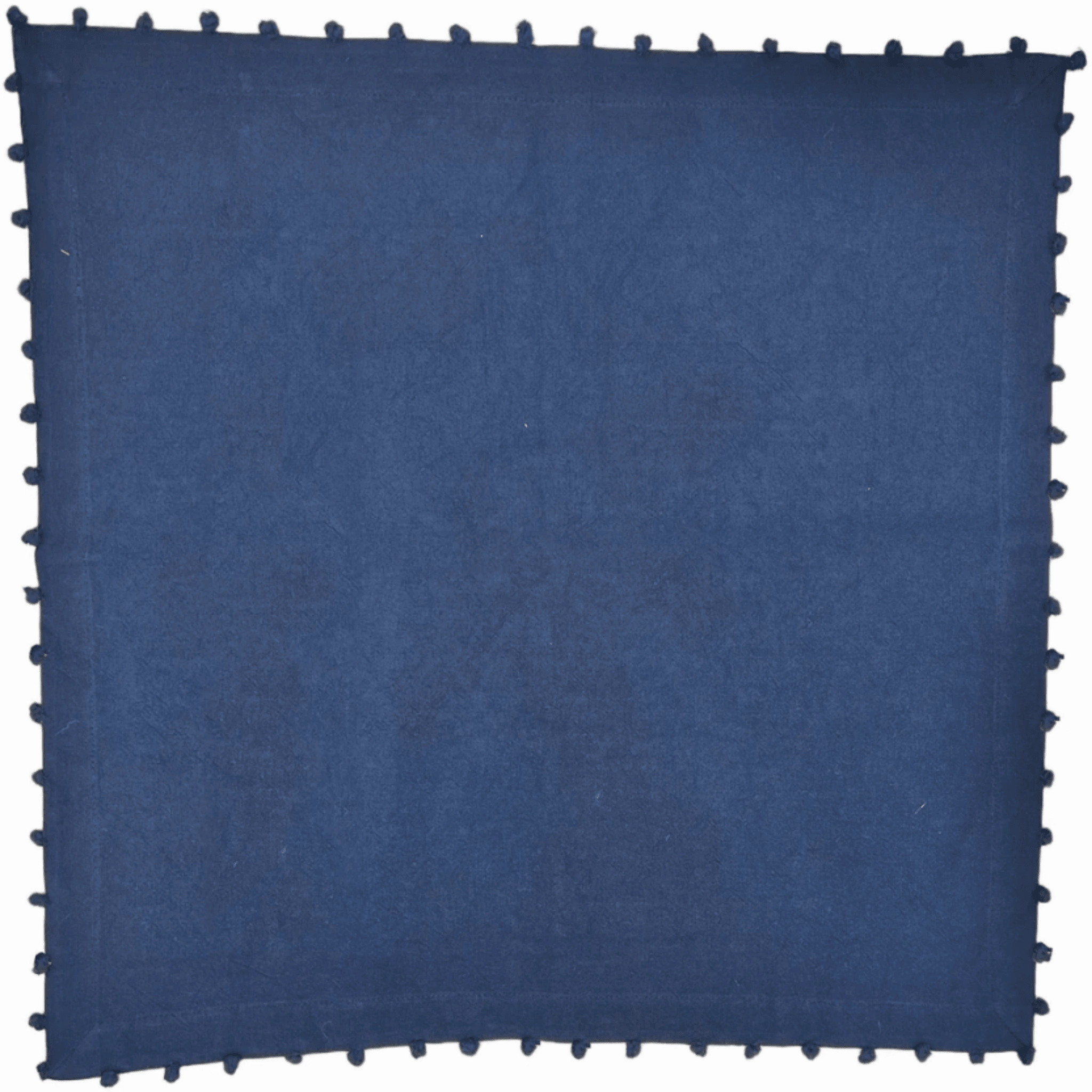 Set of 8 Navy Blue Dinner Napkins With Pom-Pom Border