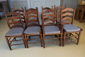 SET OF 8 VINTAGE AMERICAN MADE  DARK WALNUT RUSH SEAT LADDER BACK CHAIRS artistic wall mural