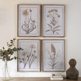 Set of Four Assorted Framed Yellow Botanical Prints 70cm modern mural painting