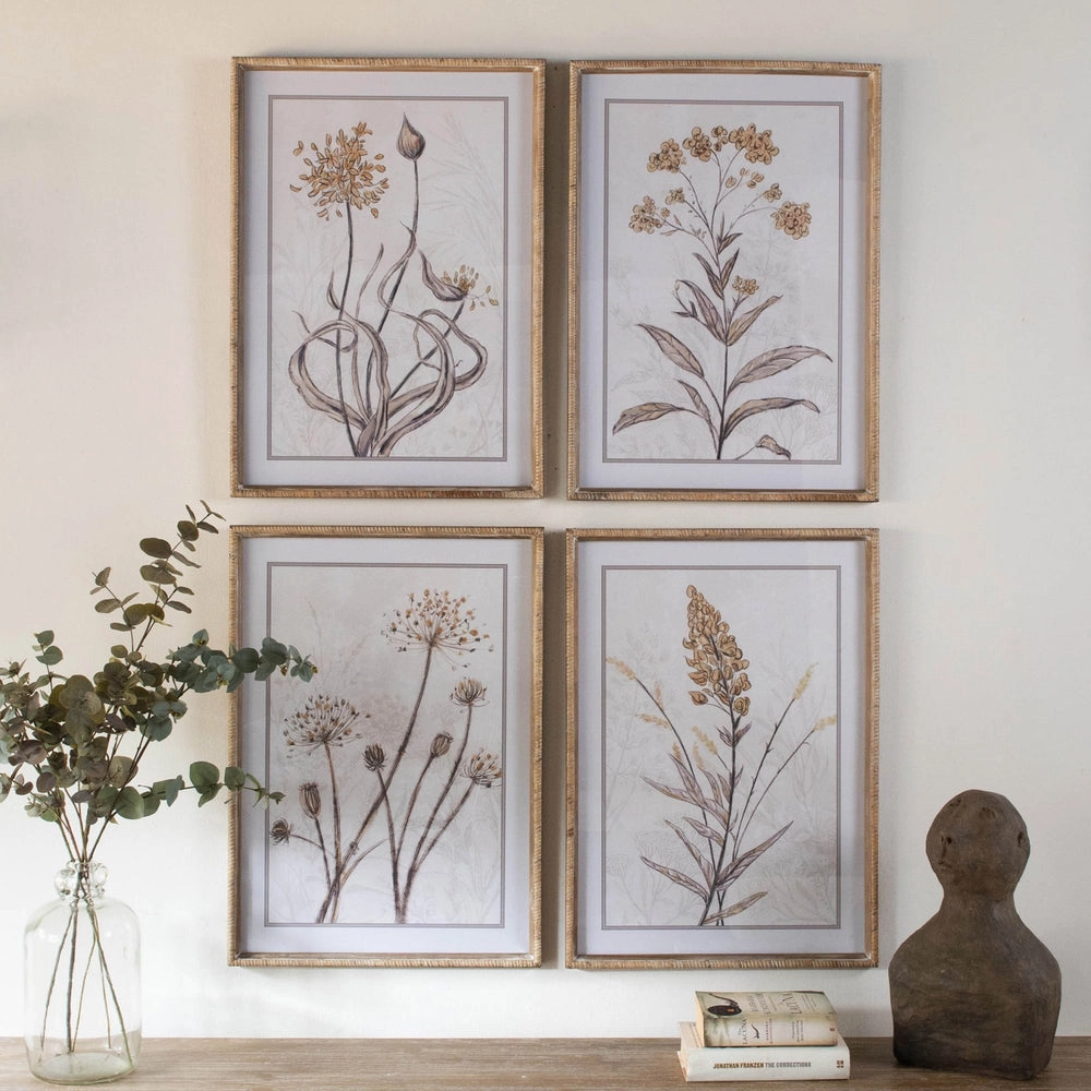 Set of Four Assorted Framed Yellow Botanical Prints 70cm modern mural painting