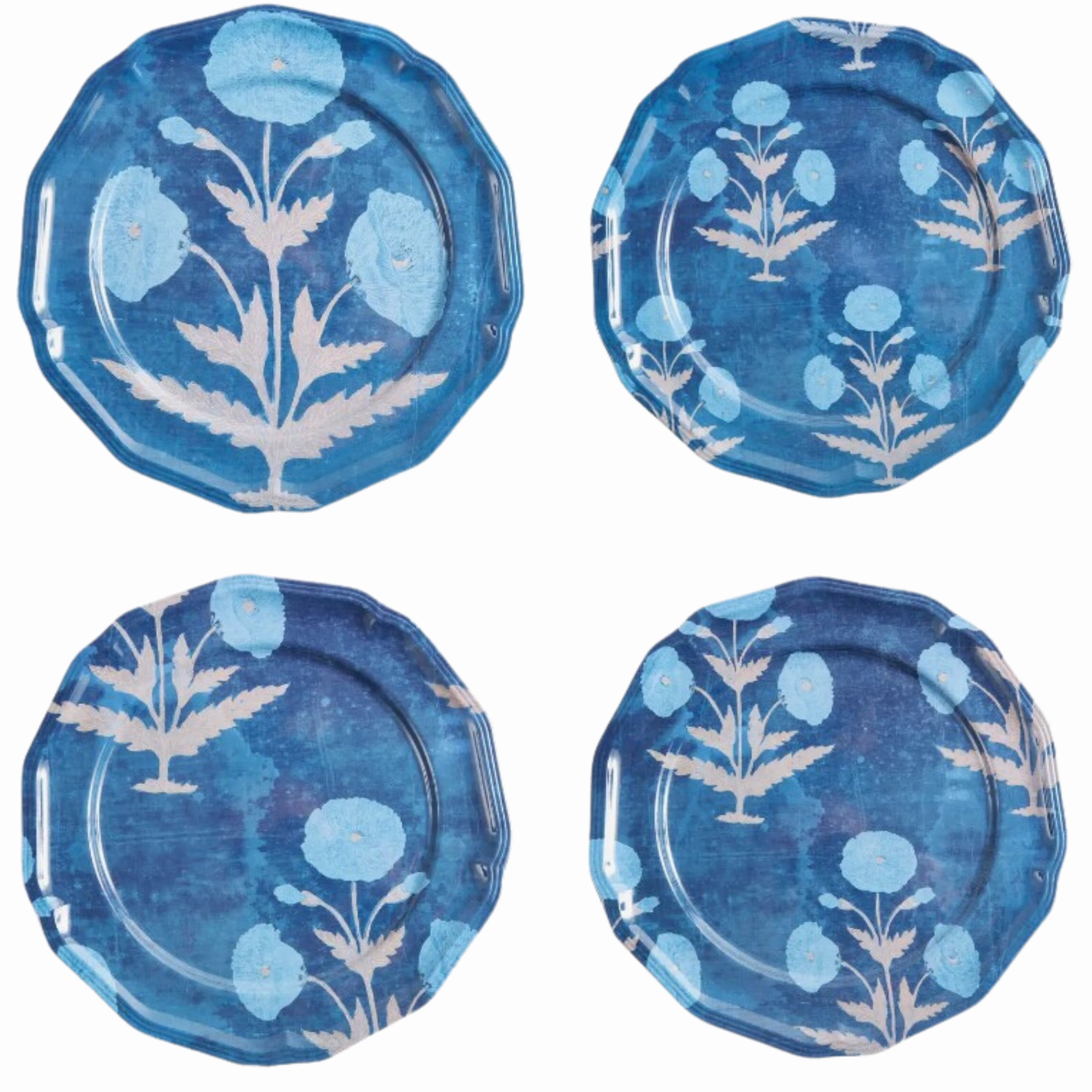 Set of Four Blue Poppy Side Plates mini desktop sculpture