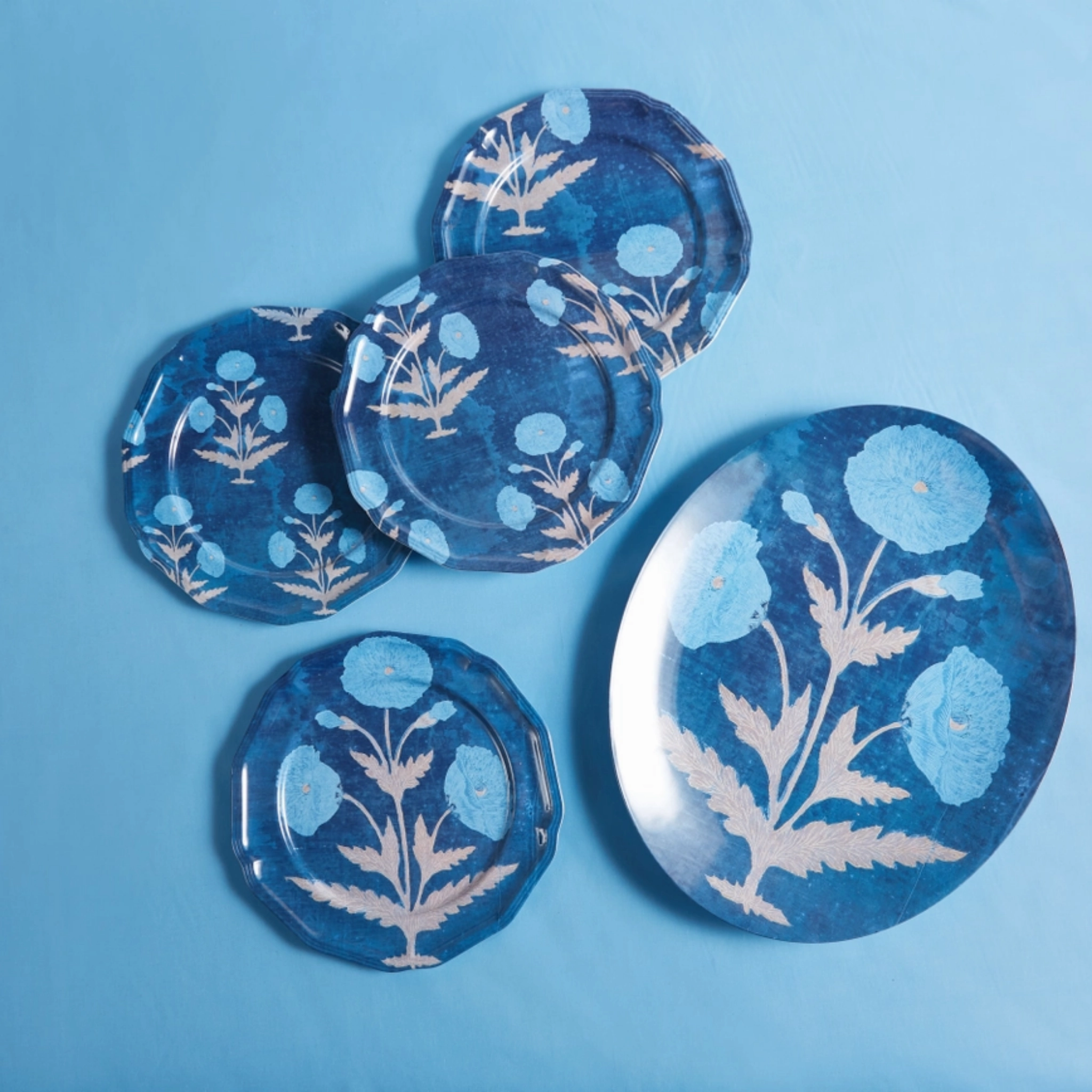 Set of Four Blue Poppy Side Plates