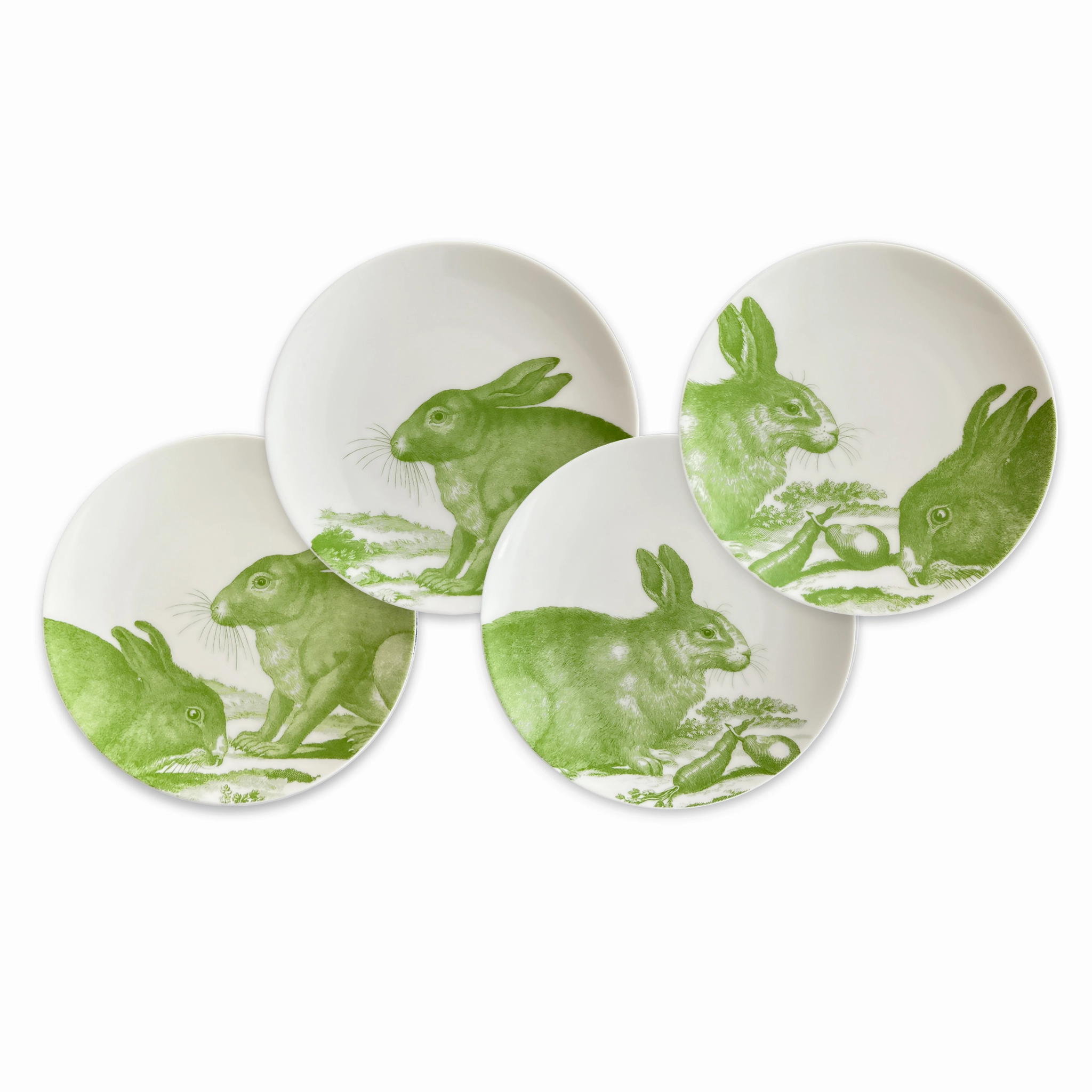 Set of Four Bunnies Verde Small Plates mini desktop sculpture