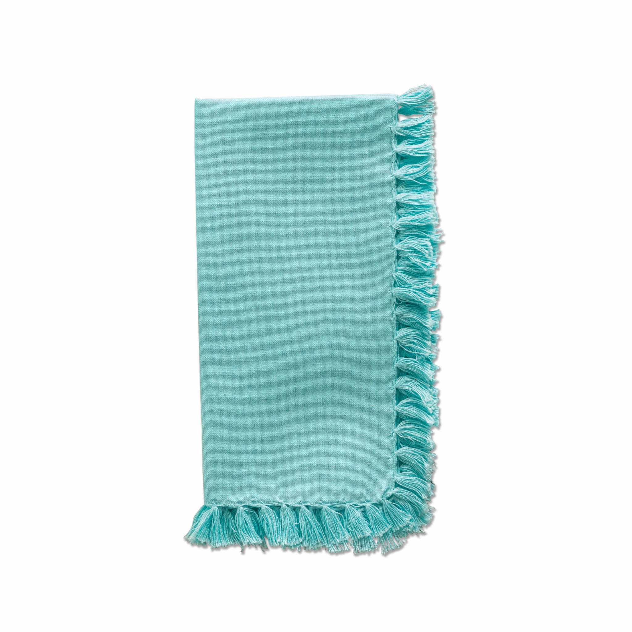 Set of Four Essential Aqua Fringed Napkins mini desktop sculpture