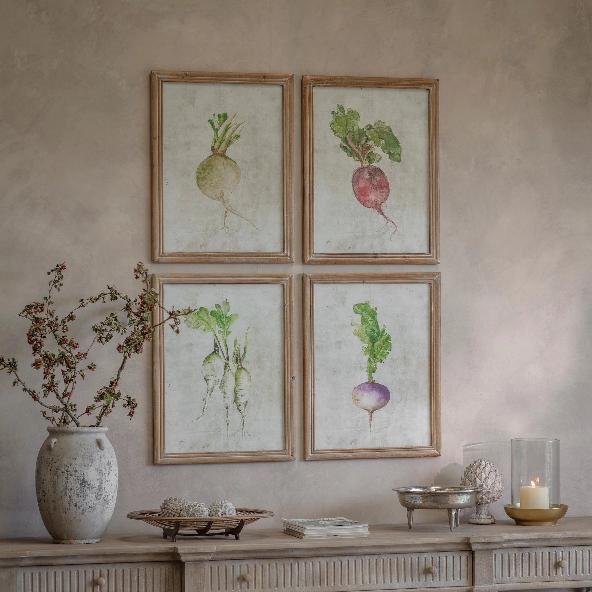 Set of Four Framed Root Vegetable Prints modern mural painting