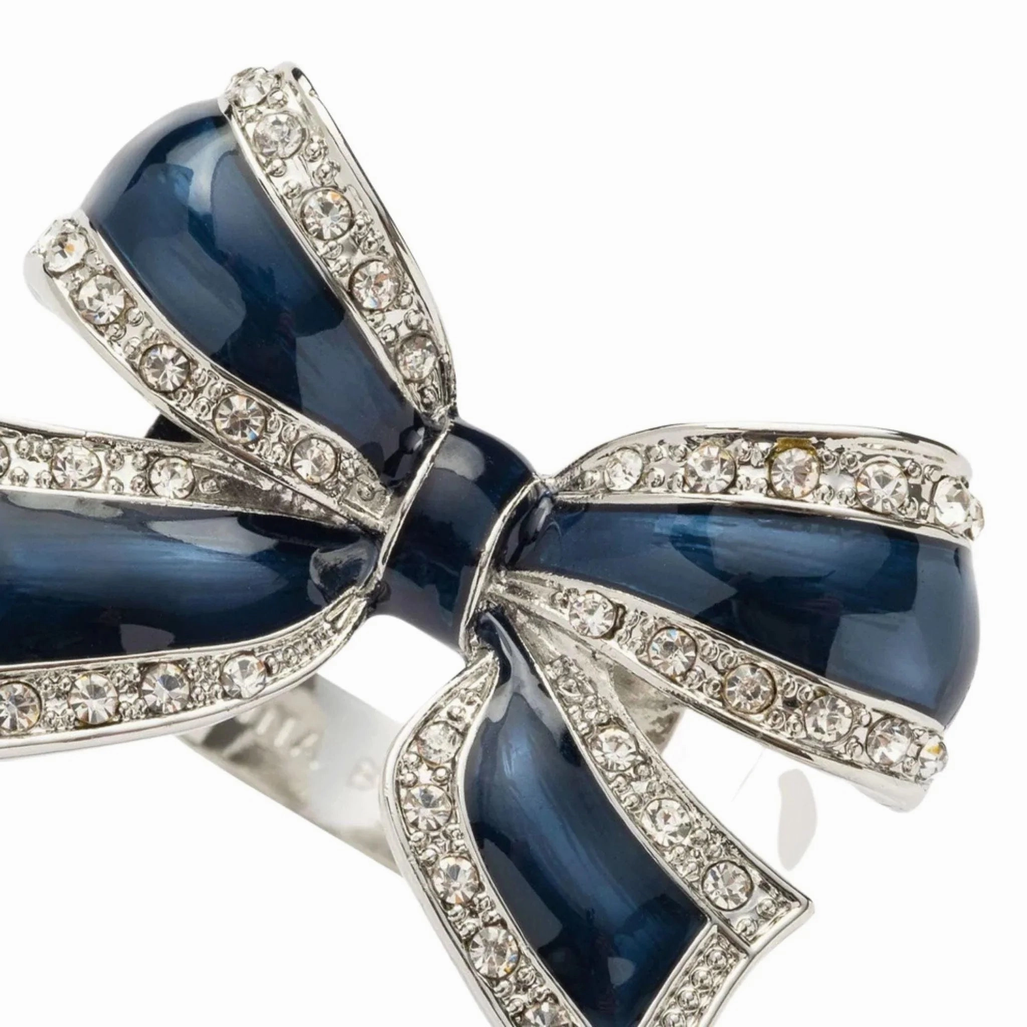 Set of Four Navy Enamel Bow Skinny Napkin Rings