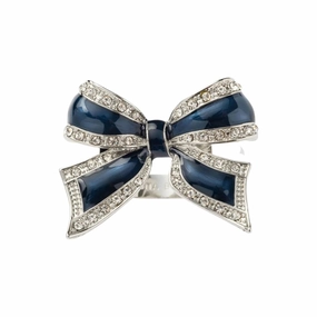 Set of Four Navy Enamel Bow Skinny Napkin Rings cute desktop display