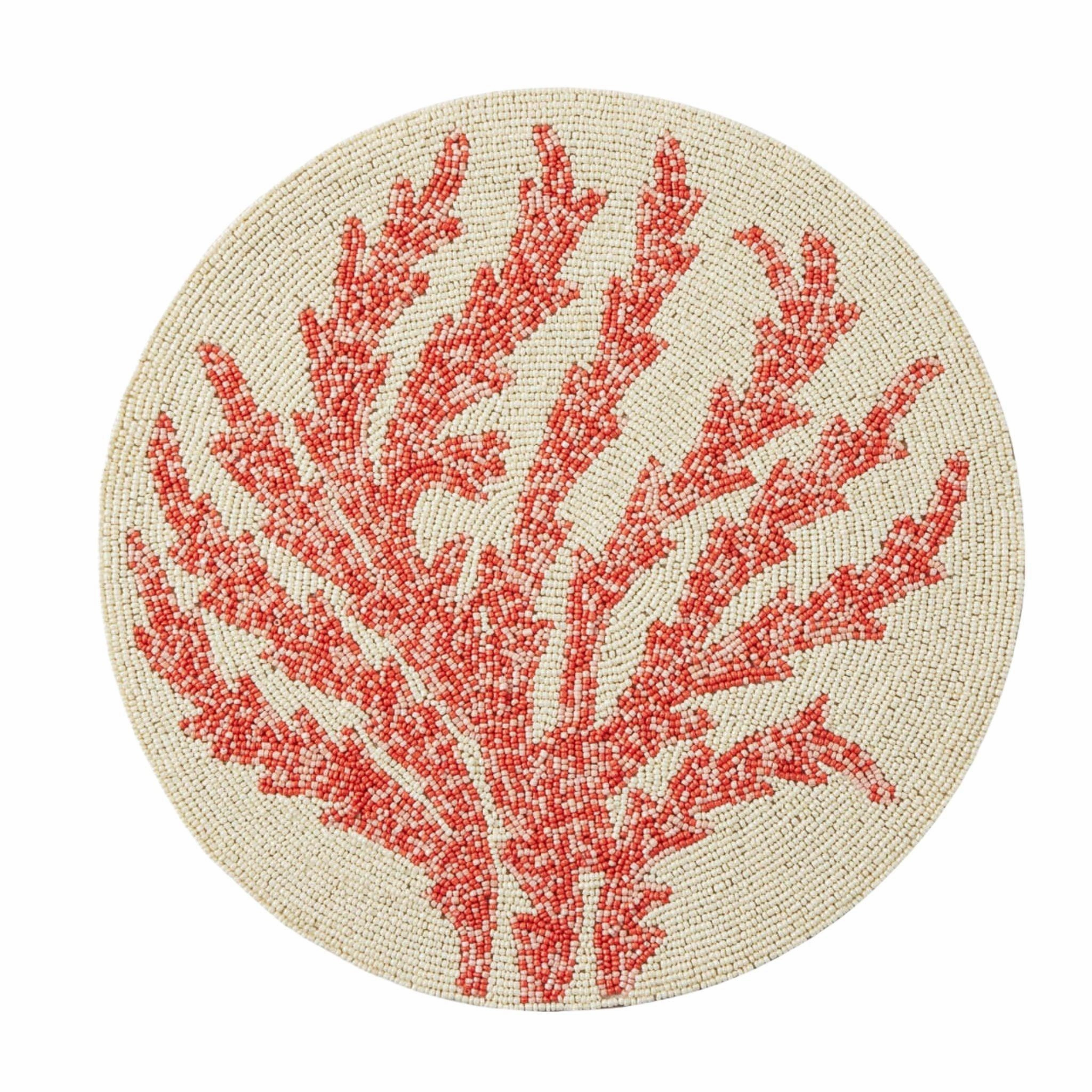Set of Four Red Coral Glass Bead Round Placemats cute desktop display