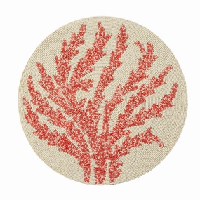 Set of Four Red Coral Glass Bead Round Placemats cute desktop display