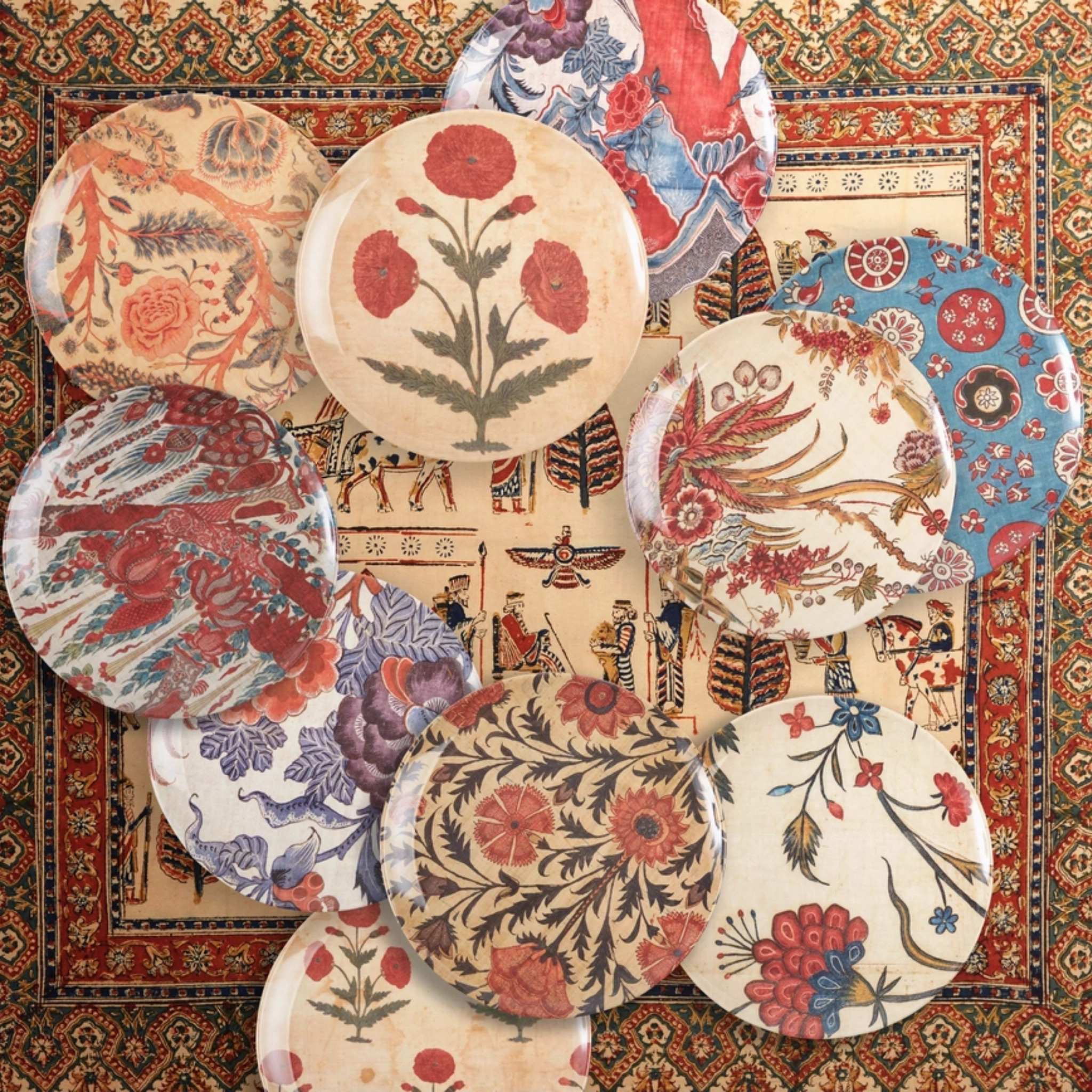 Set of Four Red Poppy Dinner Plates