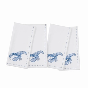 Set of Four White Cotton Napkins Lobster Motif Napkins cute desktop display