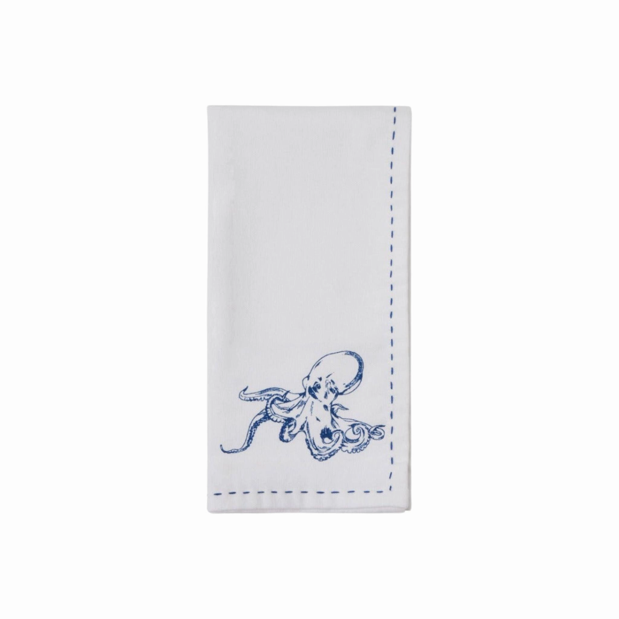 Set of Four White Cotton Napkins Sea Life Napkins