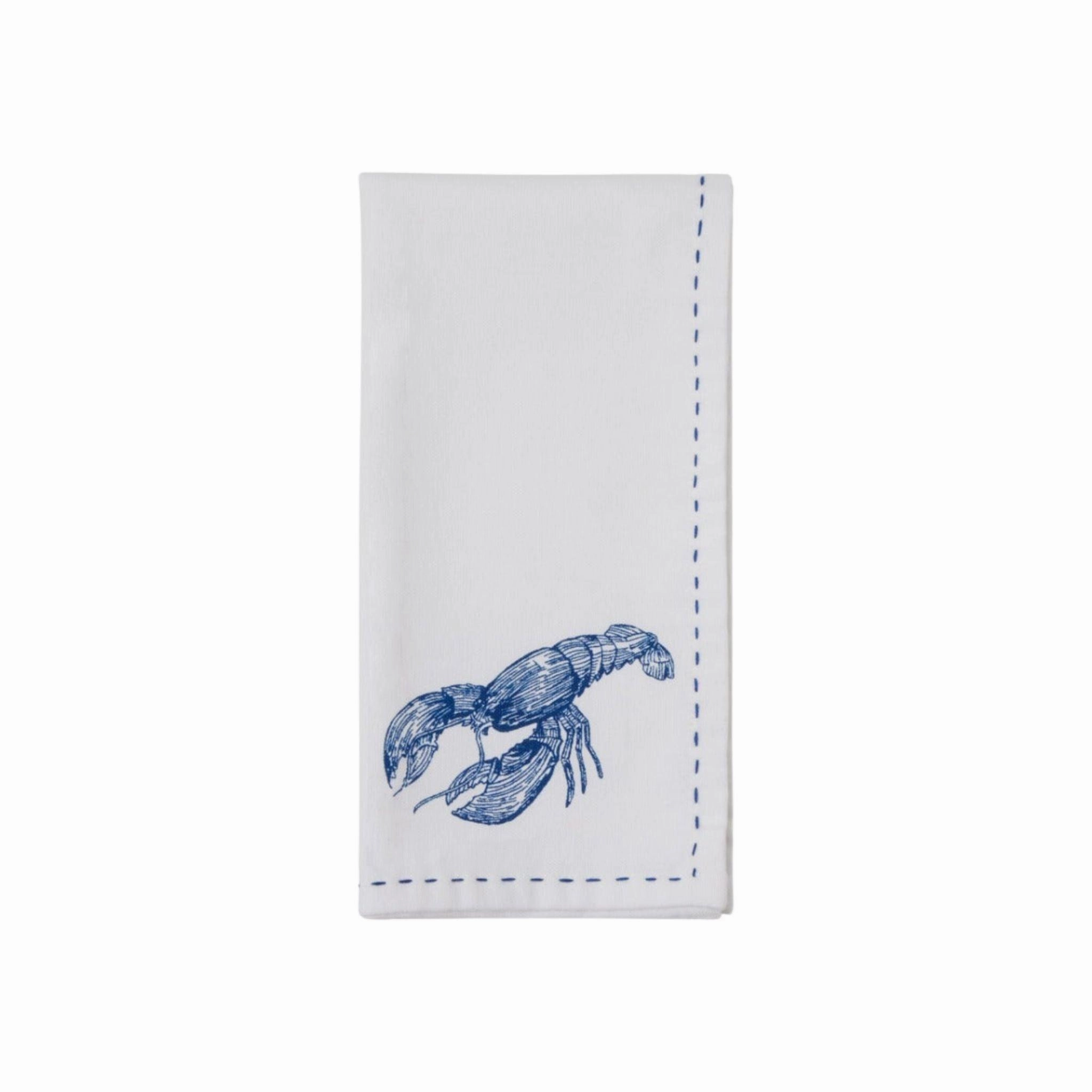 Set of Four White Cotton Napkins Sea Life Napkins