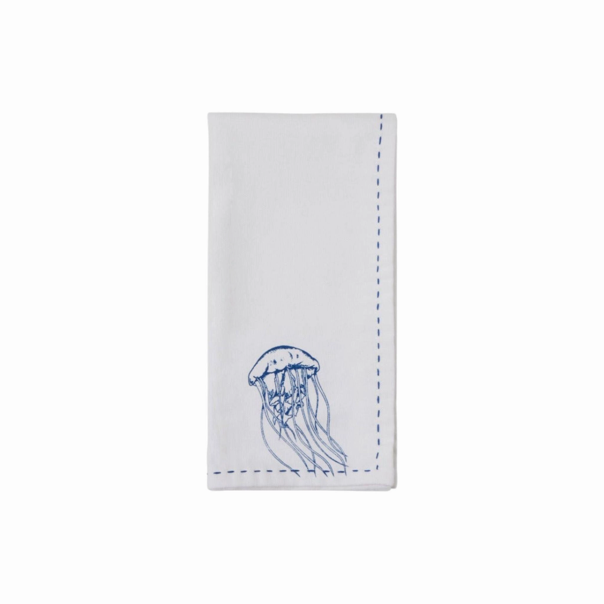 Set of Four White Cotton Napkins Sea Life Napkins