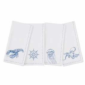 Set of Four White Cotton Napkins Sea Life Napkins cute desktop display