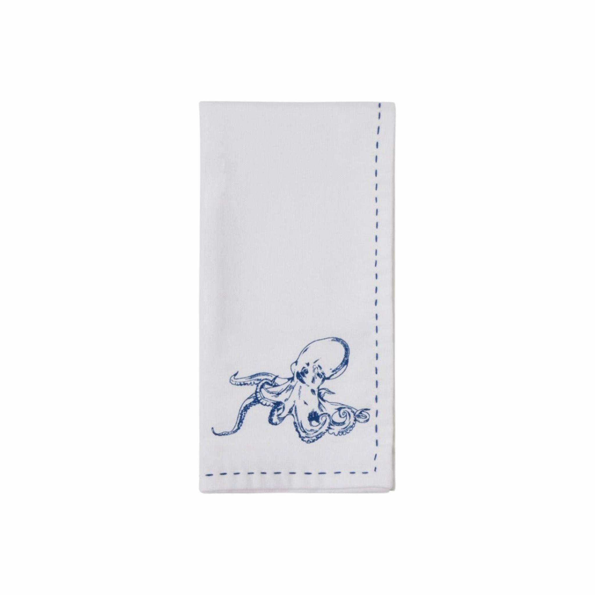 Set of Four White Cotton Napkins Sea Life Napkins