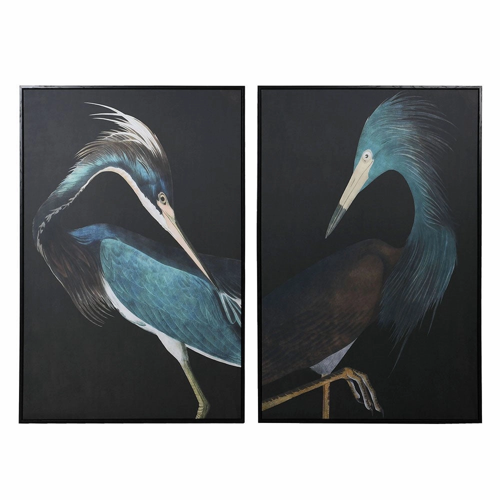 Set of Two Blue Framed Crane Canvas 120cm modern mural painting