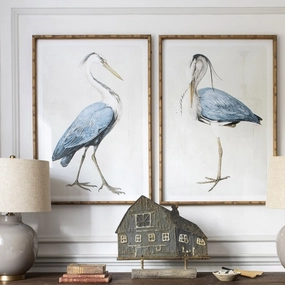 Set of Two Blue Heron Framed Prints 100cm modern mural painting