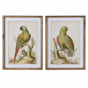 Set of Two Framed Green Parrot Pictures 60cm modern mural painting