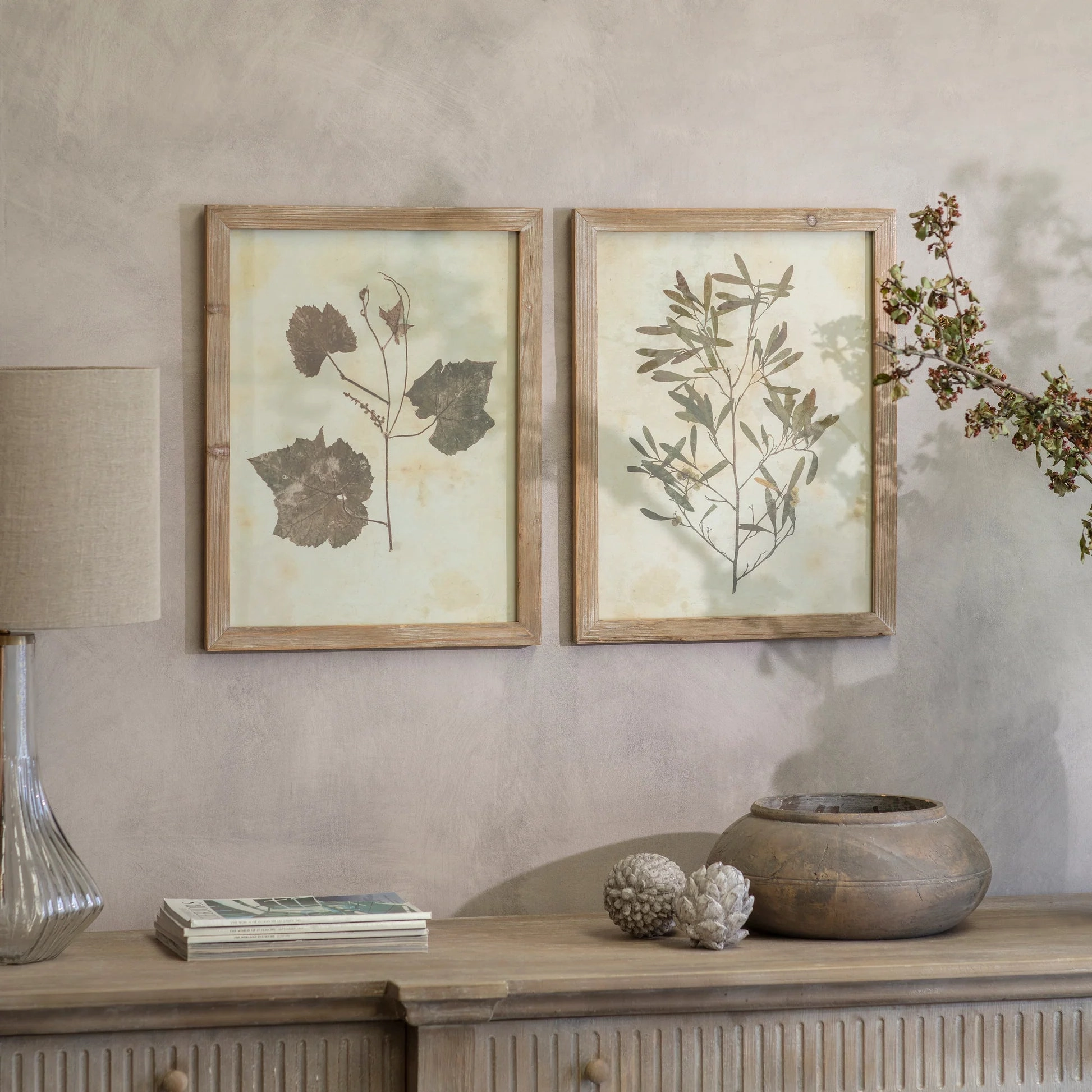 Set of Two Framed Leaf Prints 53cm modern mural painting
