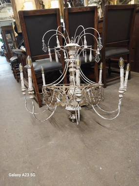 SHABBY WHITE WOOD AND METAL CHANDELIER WITH CRYSTALS artistic wall mural