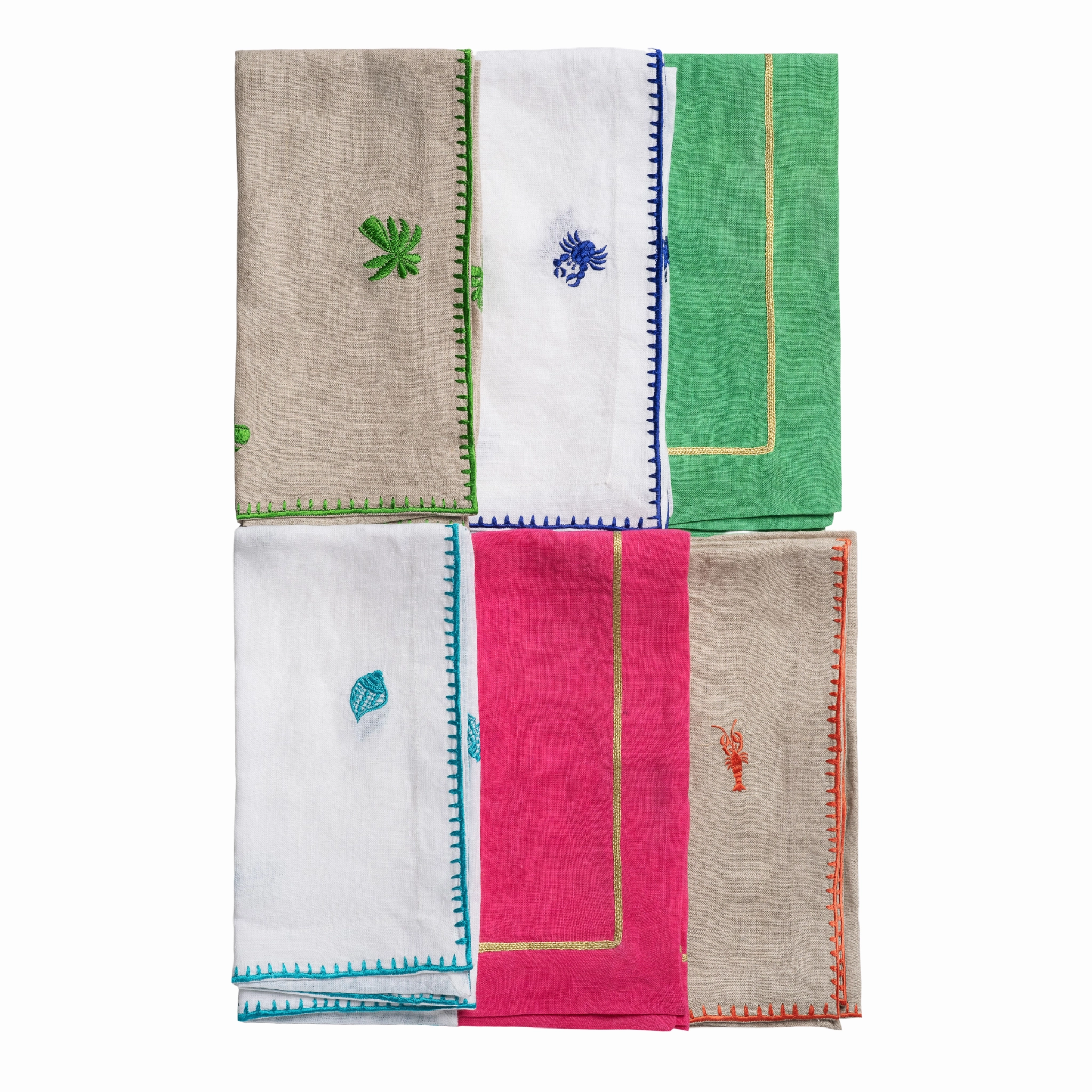 Shell Embroidered Dinner Napkins, White, Set of Two