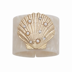 Shell Resin Napkin Rings, Pearly White, Set of Four mini desktop sculpture