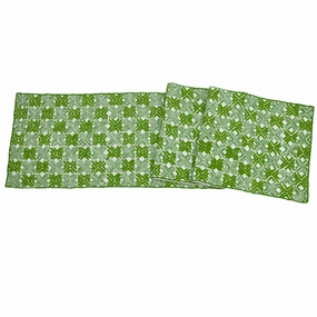 Silk and Chenille Hand Beaded Table Runner in Green cute desktop display