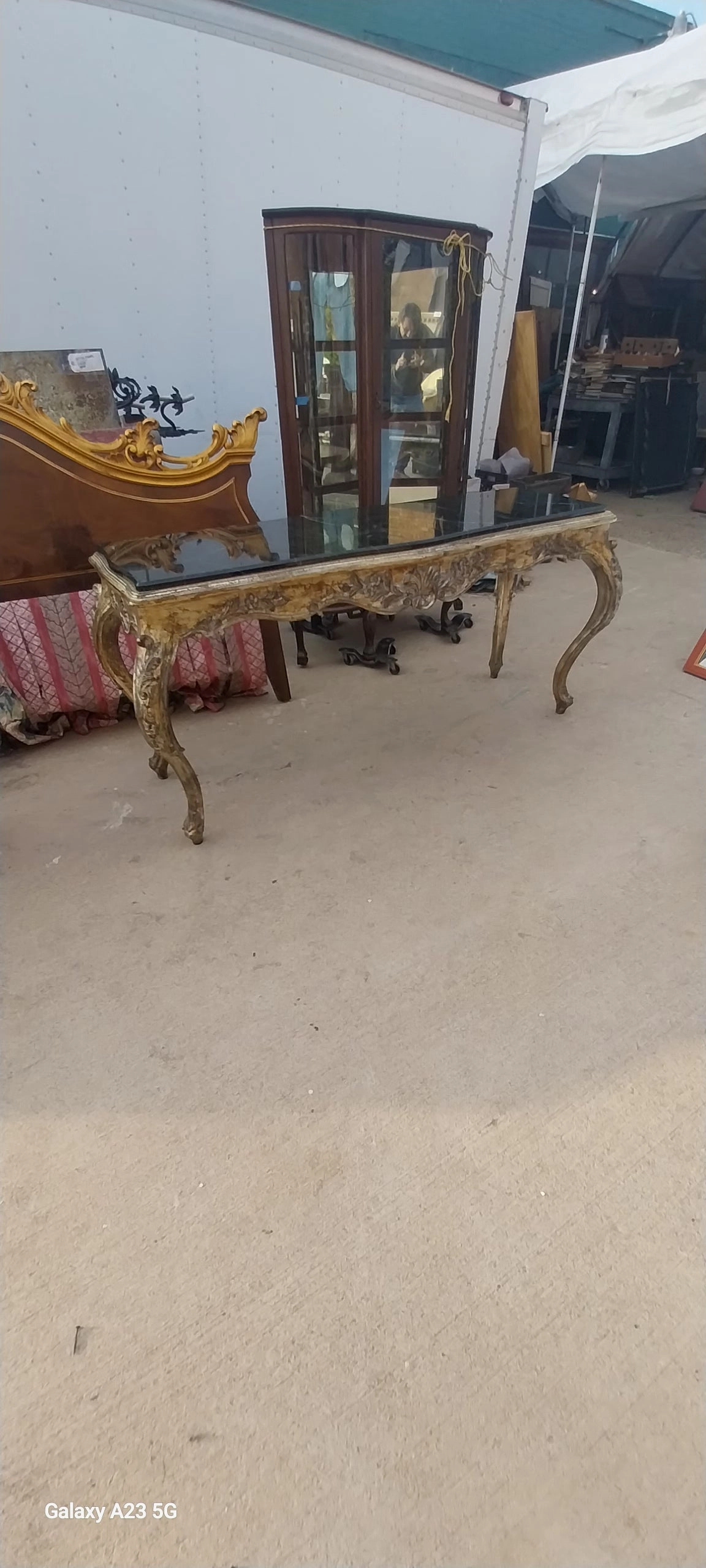 SILVER GILT LOUIS XV STYLE CONSOLE WITH BLACK MARBLE