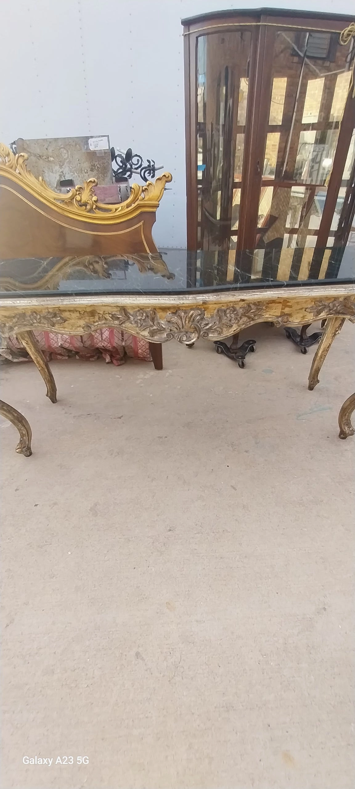 SILVER GILT LOUIS XV STYLE CONSOLE WITH BLACK MARBLE