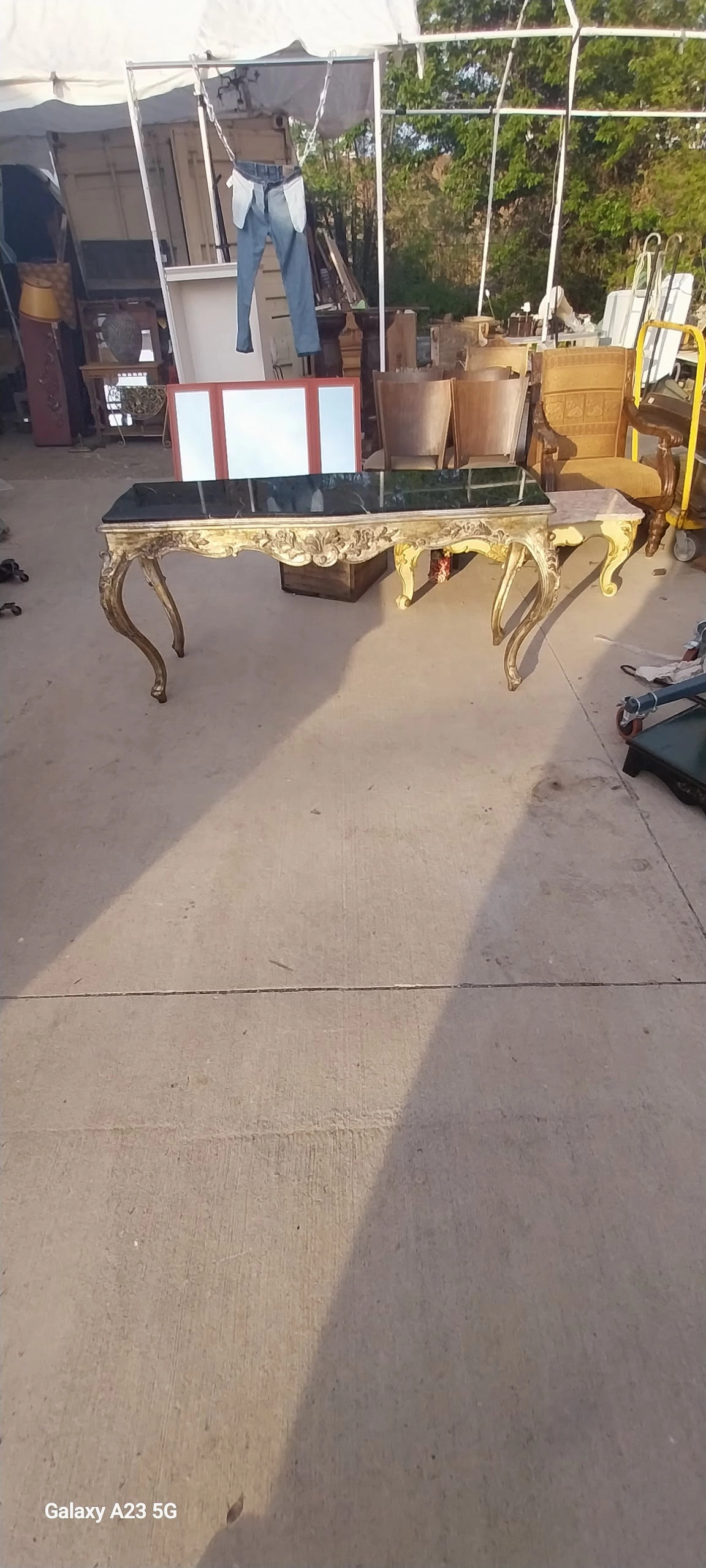 SILVER GILT LOUIS XV STYLE CONSOLE WITH BLACK MARBLE