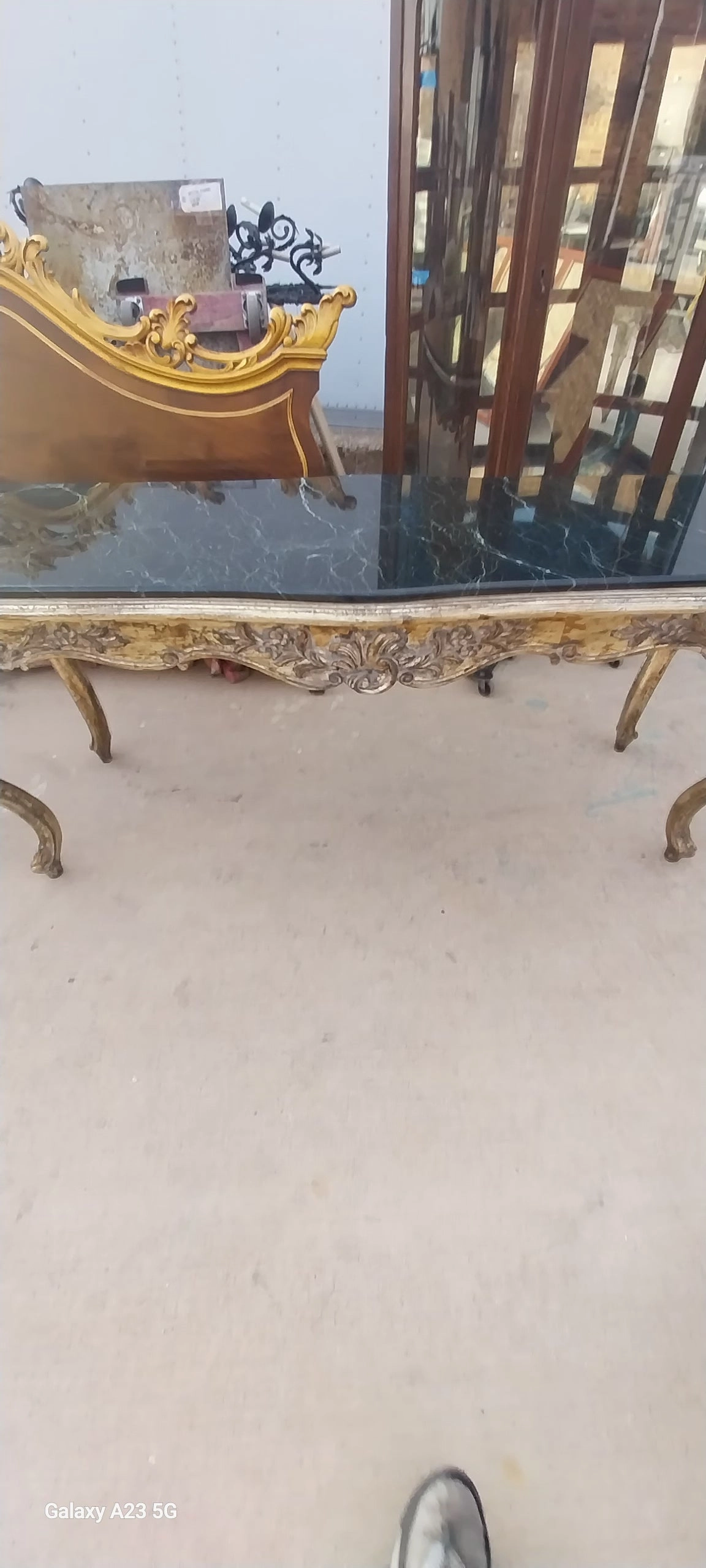 SILVER GILT LOUIS XV STYLE CONSOLE WITH BLACK MARBLE