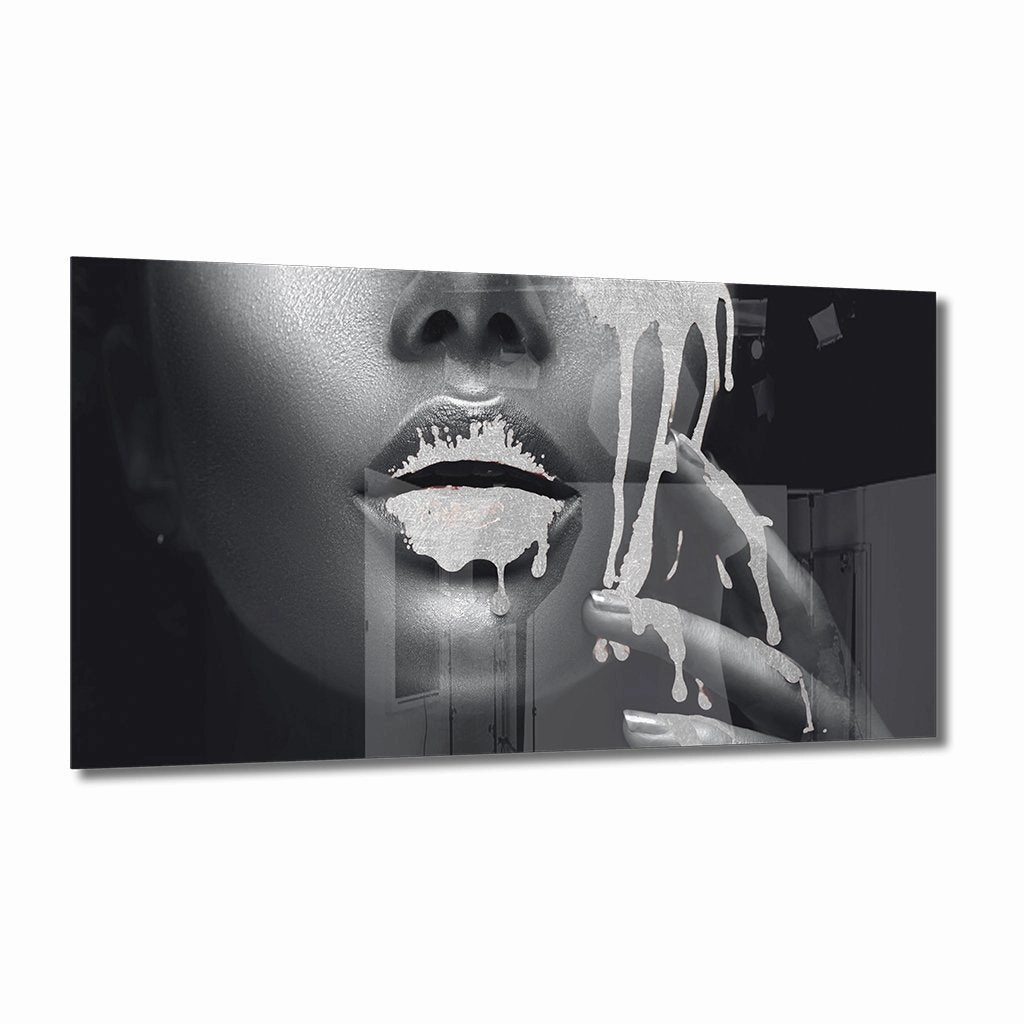 Silver Lips Silver on Acrylic framed mural artwork