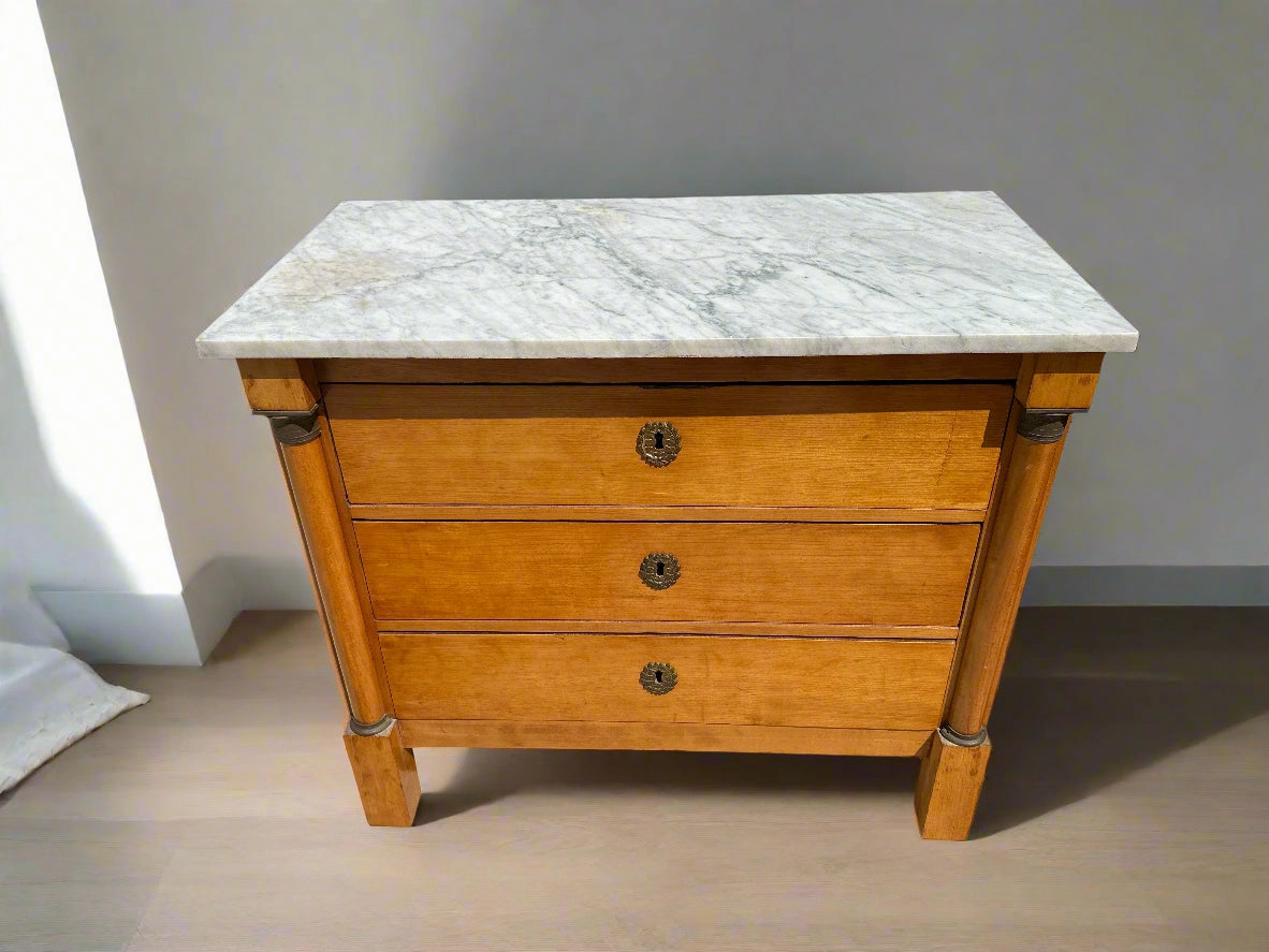 SMALL BIEDERMEIER WHITE MARBLE TOP CHEST artistic wall mural