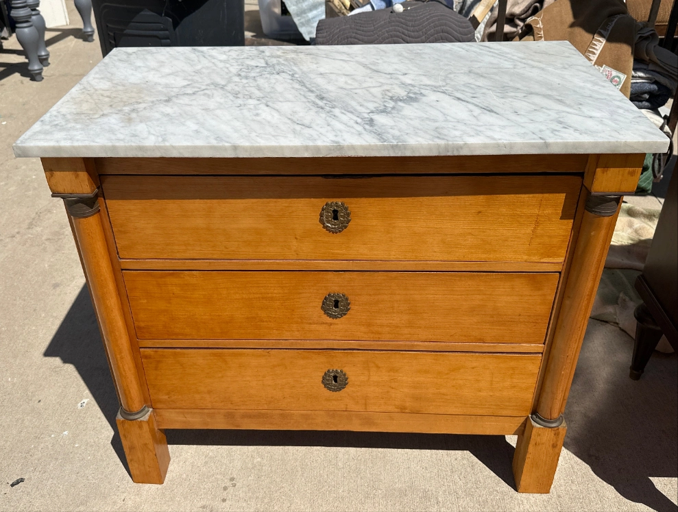 SMALL BIEDERMEIER WHITE MARBLE TOP CHEST