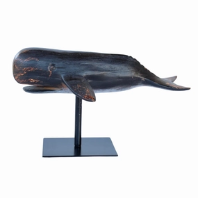 SMALL BLACK WHALE ON STAND 21X21.5X10CM decorative home ornament