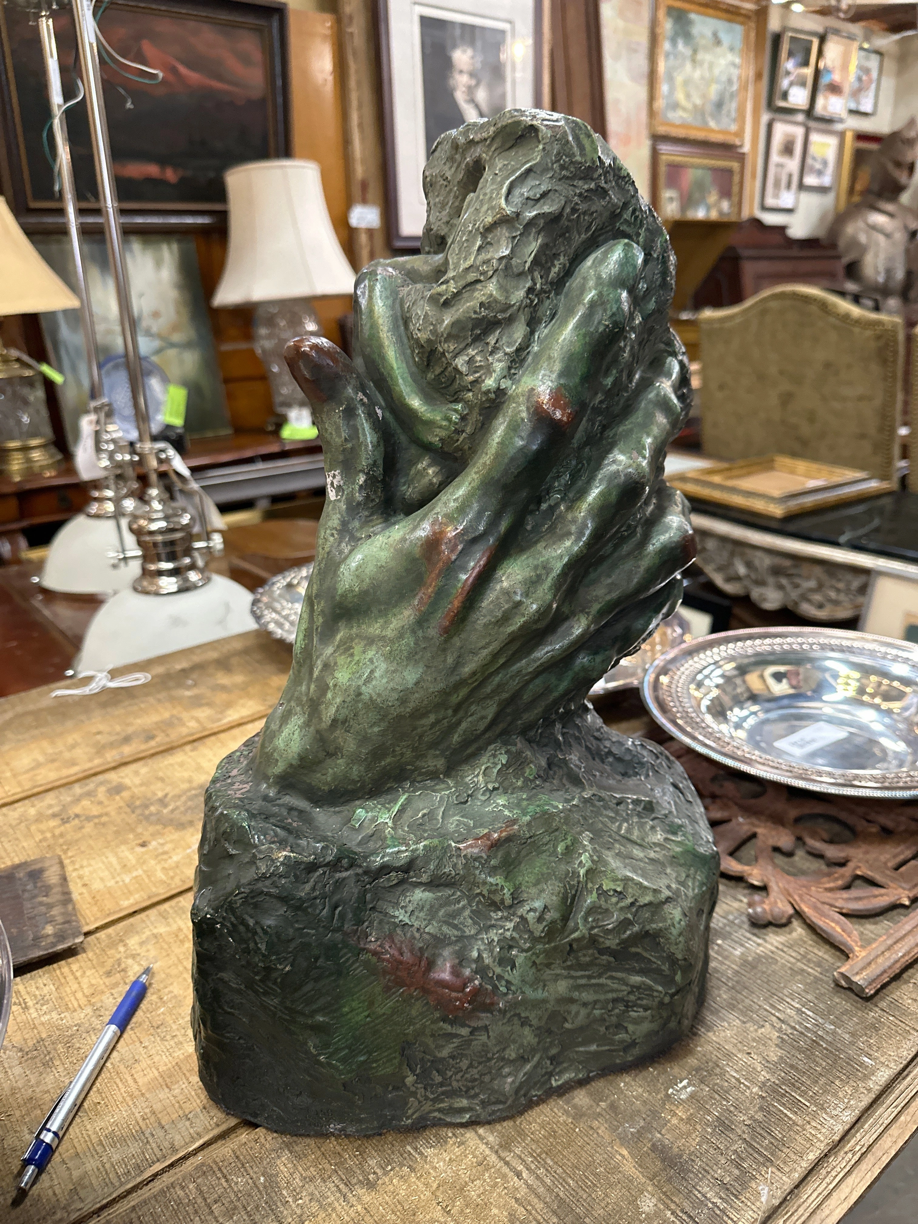 SMALL COPY OF HAND OF GOD BY  RODIN-BRONZE PLATED