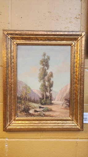SMALL GILT FRAMED VERTCAL LANDSCAPE SIGNED HERBERT SARTELLE artistic wall mural