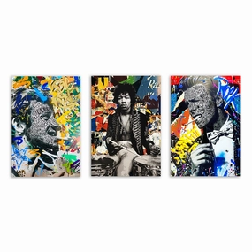Smoking Idols - Triptych by RS Artist framed mural artwork