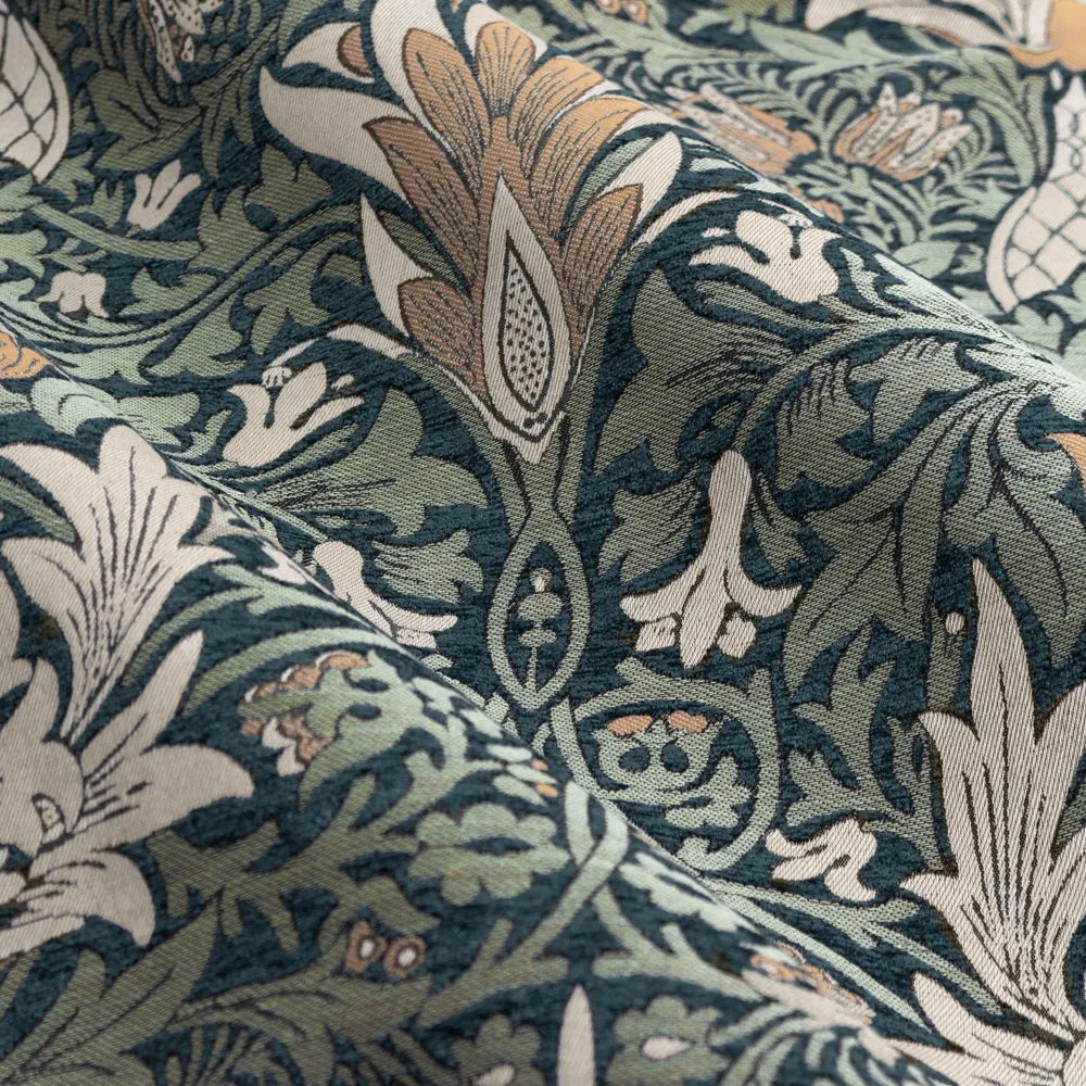 Snakeshead Jacquard Chenille Pencil Pleat Curtains Indigo/Leaf