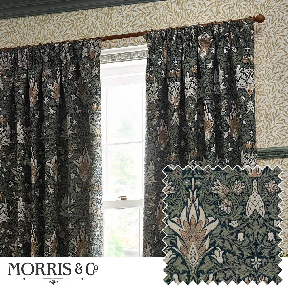Snakeshead Jacquard Chenille Pencil Pleat Curtains Indigo/Leaf modern fashion rug  