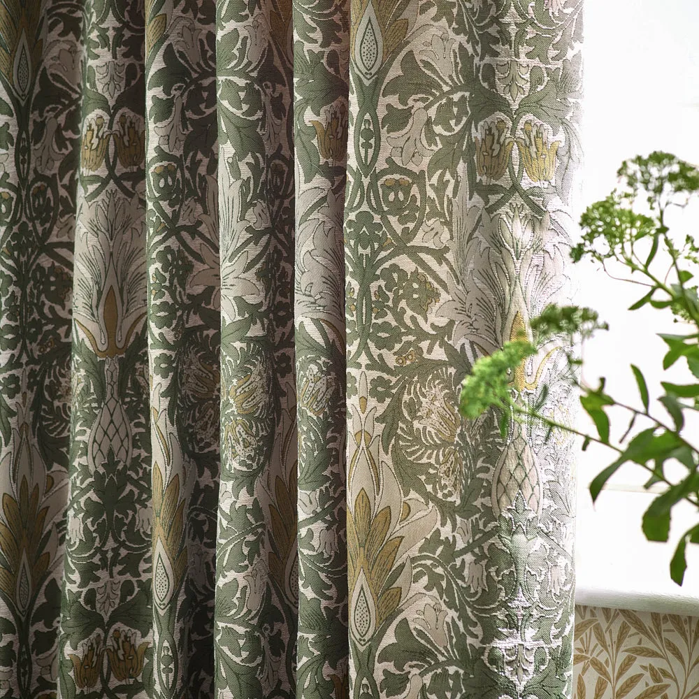 Snakeshead Jacquard Chenille Pencil Pleat Curtains Sunflower/Stone