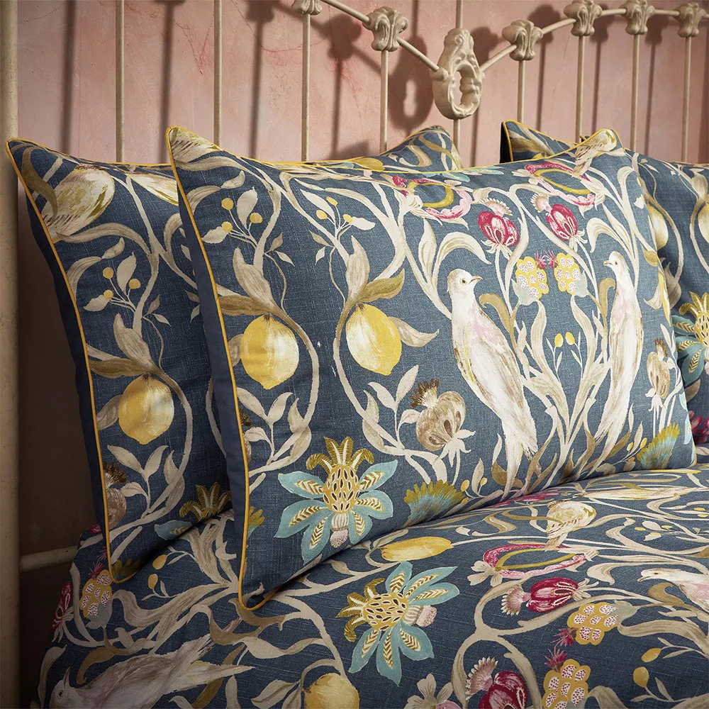 Songbird Traditional Floral Piped Pillowcase Pair Navy modern fashion rug  